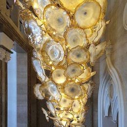 New House Luxury Golden Flower Chandelier Light LED Saving Light Source Murano Glass Plates Art Chandelier Lamps Arab Crystal Chandelier