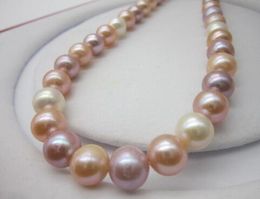 9-10MM white pink purple South Sea Multicolor pearl necklace 18 "925 silver