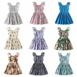 Baby Clothes Girls Floral Printed Dress Flower Princess Dress Summer Flying Sleeve Dresses Cotton A Line Dance Fashion Cartoon Dress C4752