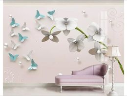 3D wallpapers custom photo mural wall paper New beautiful 3d white phalaenopsis embossed TV sofa background wall paper for walls 3D