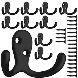 Promotion! 10 Pcs Heavy Duty Double Prong Coat Hooks Wall Mounted with 20 Screws Retro Double Robe Hooks Utility for Coat