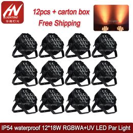 12pcs waterproof outdoor par light 12*18W RGBWAUV 6in1 led wireless dmx par50 lights disco uplight battery power dj uplighting