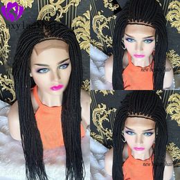 Middle part African American Braided Lace Front Wig Long Black Box Braid Wig Heat Resistant brown/blonde/red Synthetic Braiding Hair Wigs