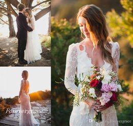 2019 Fabulous Modest Bohemian A-Line Lace Wedding Dress Vintage Princess V-Neck Long Sleeves Country Style Bridal Gown Custom Made Plus Size