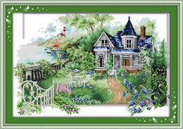 The summer house scenery home decor painting ,Handmade Cross Stitch Embroidery Needlework sets counted print on canvas DMC 14CT /11CT