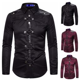 Men's Slim fit Casual Shirt 2023 Winter New Foreign Trade Men's Gothic Style Rivet Casual Long Sleeve Shirt Costume