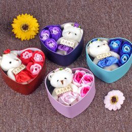 3pcs/set Scented Soap Rose Flowers With 1 Cute Bear Perfumed Iron Box Valentiners Wedding Party Decoration Gifts Bath Body Soaps Best quality