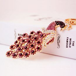 Fashion-Full Crystal Peacock Key Chains Rings Holder Noble Purse Bag Buckle Pendant For Women Keyrings KeyChains K282