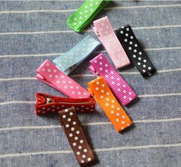 100pcs 35MM All covered polka dot ribbon hair clip Accessory fully lined alligator Double Prong clips girl Hair Bows flowers hairband FJ3240