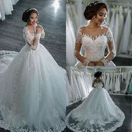 Vestido de noiva manga longa Bal Gown Vintage Wedding Gowns Weddign Dresses Long Sleeve Bride Dresses Pure White Vestido de casamento