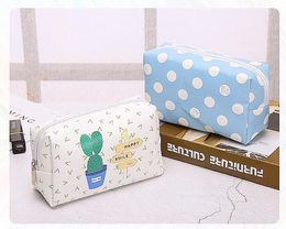 50pcs Toiletry Kits Fresh Dots Stripes Printing Multifunctional PU Sport Cosmetic Bags