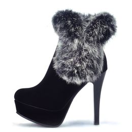 Hot Sale- Size 33-40 Women Half Short Fur Boots Platform High Heel Boots Women Warm Winter Shoes Sexy Botas For Woman Footwears