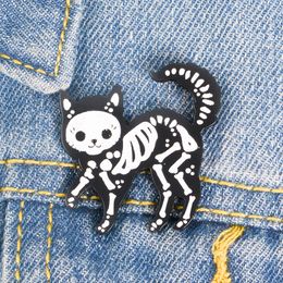 Cat Pin Black body See-through white skeleton Brooch cute animal Badge Jewellery Like being illuminated by X-rays