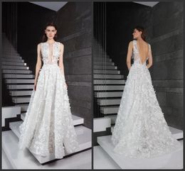 2020 New Tony Ward Lace Wedding Dresses V Neck 3D Appliqued Bridal Gowns Backless Boho Wedding Dress Cheap