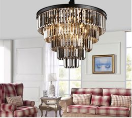 American Pendant Lamps black iron art crystal chandeliers rblown glass chandelier bedroom lamp, smoke Grey