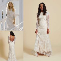 bohemia mermaid long sleeve wedding dresses latest lace appliqued backless boho bridal gowns beach wedding dress custom made