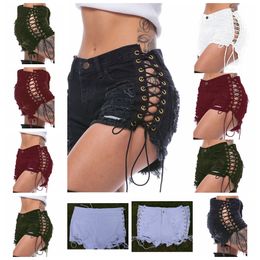 Explosive Beggar Cuffed Denim Shorts Side Corn Bandage Hot Pants S M L XL XXL XXXL Support Mixed Batch