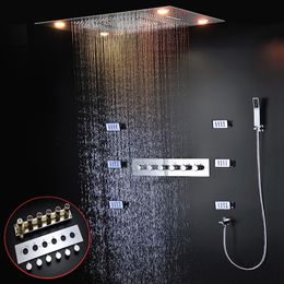 Luxury Multi Functions 600*800MM Large Shower Faucets Bathroom LED Shower System Waterfall Rainfall Showerhead Panel With Body Jets Spray Set