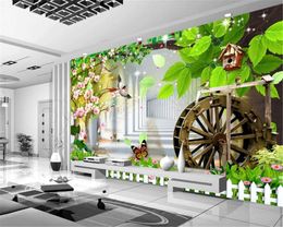 Wall Papers Home Decor 3D Channel Big Tree Beautiful Landscape Rural Style Background Wall Romantic Decorative Silk Mural Wallpaper