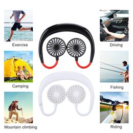 New Fashion Style Wearable Neck Hanging Sports Fan Running Hiking Summer Cooling Fan Mini Portable Air Conditioner Twin leaf two head fans