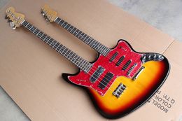 Factory Custom Double Neck Tobacco Sunburst Electric Guitar With 4+6 Strings,Rosewood Fretboard,Red Pickguard,Offer Customized