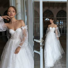 2020 Sexy Doria Karlozi Wedding Dresses Sweetheart Lace 3/4 Long Sleeve Abiti Da Sposa Sweep Train A Line Bride Dress