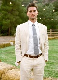 Excellent Style Groom Tuxedos One Button Linen Peak Lapel Groomsmen Best Man Suit Mens Wedding Suits (Jacket+Pants+Tie)