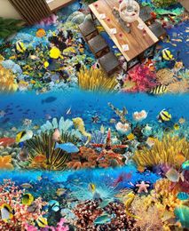 Custom pvc floor vinyl wallpaper Ocean World floor tiles wallpapers for Living room bedroom bathroom self adhesive flooring