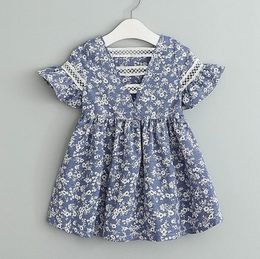 Baby Girls Floral Printed Dress 2019 Nowe letnie dzieci koronkowe puste rękaw muchowy Księżniczka sukienka dla dzieci odzież Z11