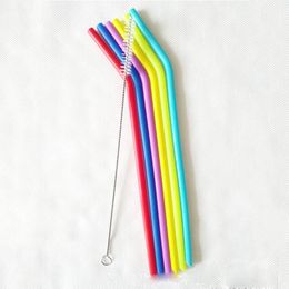 Silicone Straws Colorful 25Cm Bent For Bar Home Food Grade Silicone Straws Reusable Eco-Friendly Drinking Tools FMT2124