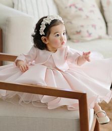 Pearl Pink Jewel Beautiful Two Pieces Satin Wedding Flower Dresses Knee-Length Lovely Princess Girls Pageant Gown Party Gowns With230R