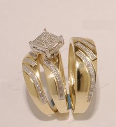 -His Her Trio Ring Set 14k amarelo banhado a ouro 925 prata anel de casamento