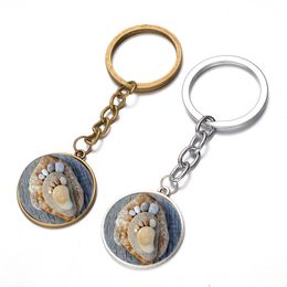 Fashion Cute Sand Footprint and Paw Keychain Dog Paw Printed Glass Cabochon Key Chain Handicrafts Dog Lover Friendship Gift