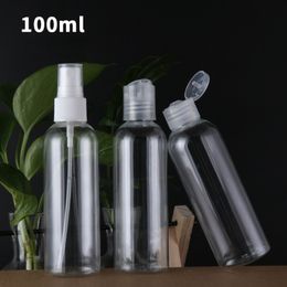 100ml PET Plastic Bottle with Flip/Press/Spray Cap Transparent Round Shape Hand Sanitizer Gel Bottles for 2020 Bulk Stock