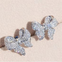 New Arrival Luxury Jewellery 925 Sterling Silver Pave White Sapphire CZ Diamond Gemstones Bow Party Women Wedding Stud Earring Gift G230602