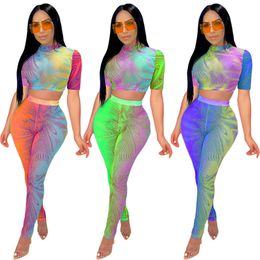 Women Tie dye Tracksuit sexy 2 piece set short sleeve t shirt+leggings fashion summer clothes sports jogger suit casual outfits free 2868