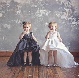 Custom New Princess Satin High Low Flower Girls Dresses for Weddings First Communion Dress Girl Kids Formal Occasion