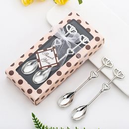 Double Heart Shaped Coffee Spoons Tea Measuring Spoon Wedding Lover Gift Favors Stainless Steel Dinner Tableware Sets