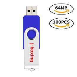 Blå bulk 100PCS 64MB USB-flash-enheter Swivel USB 2.0 Pen Drives Metallroterande Minnespinnar Thumb Storage för dator Laptop Tablet