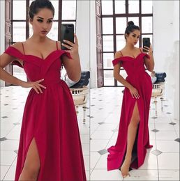 2019 Spaghetti Strips A-Line Prom Dresses Sexy Split Long Formal Special Occasion Party Gowns Simple Long Evening Party Gowns Cheap Vestidos