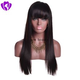Natural Black wig Long Straight Hair Lace Wigs Glueless Heat Resistant Synthetic Lace Front Wig with Bangs for American Black Women