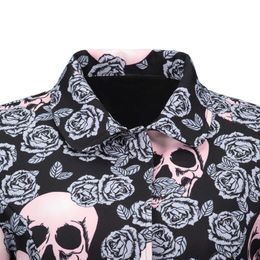 Fashion-Gothic Skull Print Jacket Coats Fall Autumn A Line Half Sleeve Cool Turndown Collar Women Button Trench Plus Size Goth Jackets