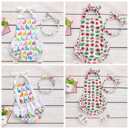 Baby Girls Rompers Easter Rabbit Printed infant Jumpsuits Bow headband 2PCS Sets Kids Climbing Clothes Baby Clothing 2 Designs YP2116