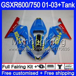 RIZLA blue stock+Tank For SUZUKI GSXR 600 750 GSXR-750 GSXR600 2001 2002 2003 294HM.35 GSX R750 R600 K1 GSX-R600 GSXR750 01 02 03 Fairing