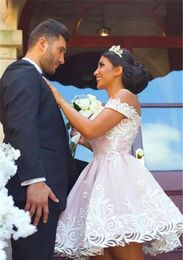 2019 Cheap Arabic Pink Off Shoulder Wedding Dress Fashion A Line Mini Short Backless Club Wear Homecoming Party Dress Plus Size Custom Mak