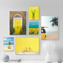 Sunflower Coconut Beach Bus Bicycle Wall Art Canvas Painting Nordic Canvas Posters And Prints Wall Picture For Living Room Decor
