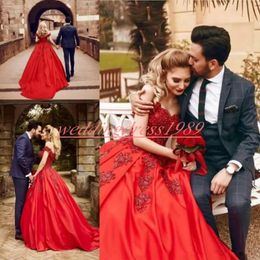 Stunning Off Shoulder Said Mhamad Wedding Dresses Applique Satin African Plus Size vestido de noiva Arabic Bridal Gown Ball Country Bride