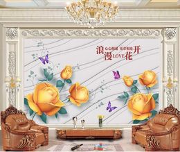 Custom 3D Wallpaper Silk Cloth Waterproof Canvas Murals Wall Painting Romantic warm rose flower love flower blossoms rich l Mural Wallpaper