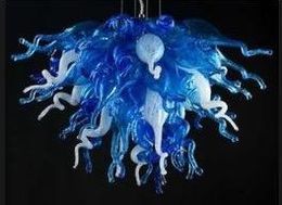 Hand Blown Glass Chandelier Art Decorative Modern Pendant Light 44x32 inches Blue and White Glass Chandelier Light for Hotel Office Home