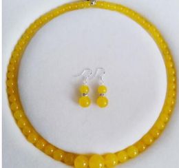 FREE SHIPPING++ 6-14mm yellow stones Beads Jewellery Necklace Earrings Set 17"